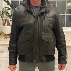 Andrew Marc brown leather bomber jacket